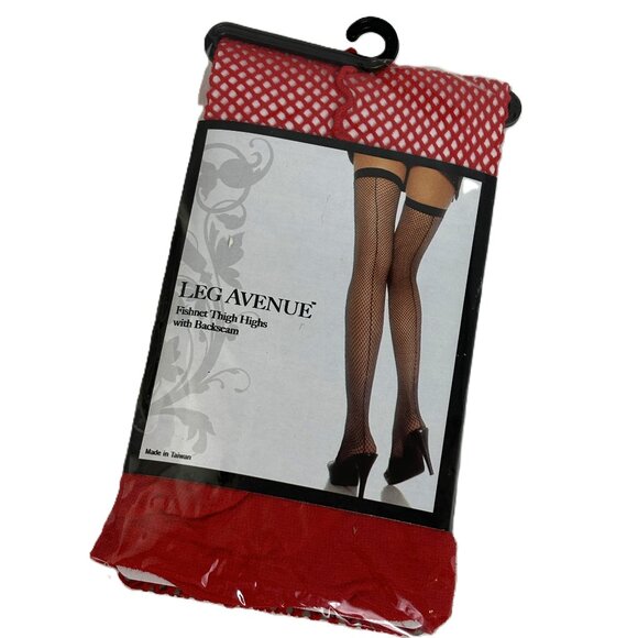 * Leg Ave #9112 Thigh High Red Fishnet with back seam NOS NWT - Picture 1 of 5